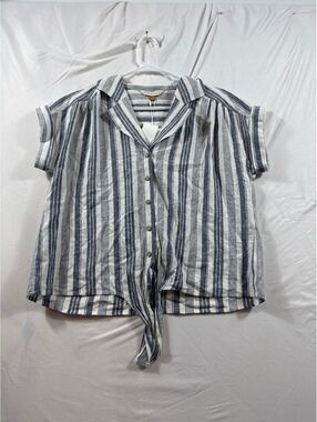 Downeast Blue and White Striped Button-Up Tie-Front Shirt, Size M